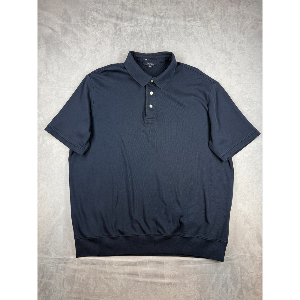Lands End Men's XL Navy Polo Pullover Traditional Fit Short Sleeve Supima Cotton